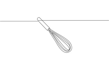 Continuous one line drawing whisk. Stock vector illustration, Cooking whisk one line continuous drawing. Kitchen tools continuous one line illustration design.