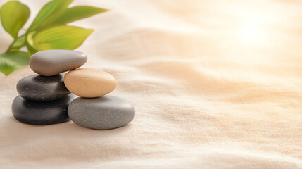 Calm spa wellness retreat with minimal stones and greenery for relaxation and harmony