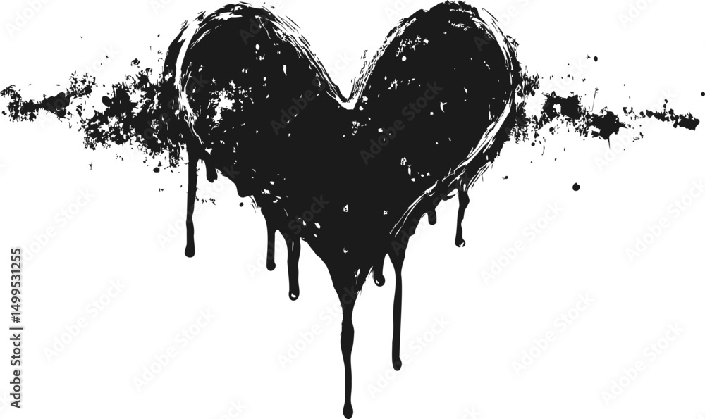 Poster Black ink heart with splatter and dripping effect. Vector illustration