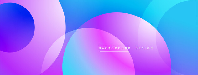 Abstract background features overlapping circles, vibrant purple, blue gradients. Modern design element for digital projects.