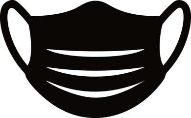 Fototapeta premium Black silhouette of a face mask with ear loops and pleats, . Vector illustration