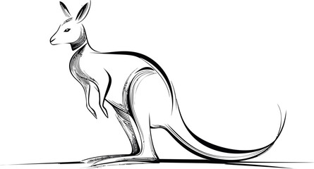 Artistic black and white sketch of a kangaroo in graceful pose. Vector illustration