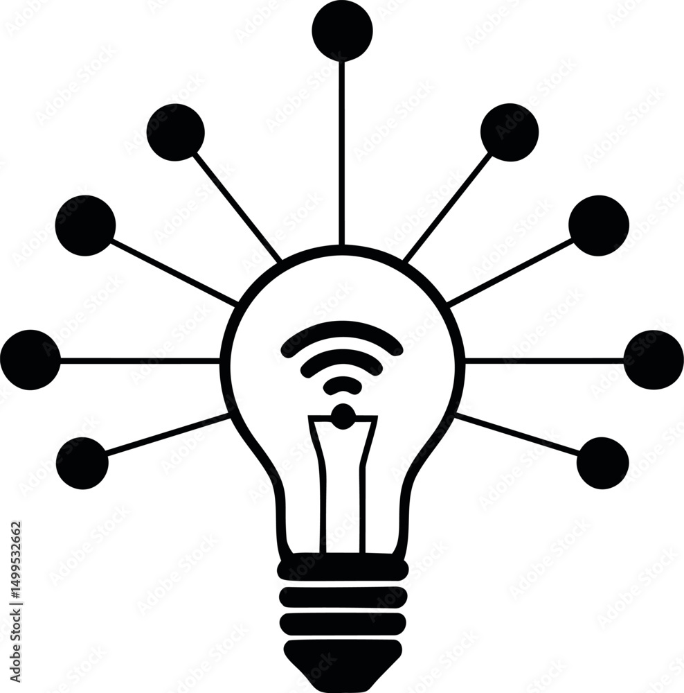 Poster smart light bulb with connections illustrating the internet of things concept. vector illustration