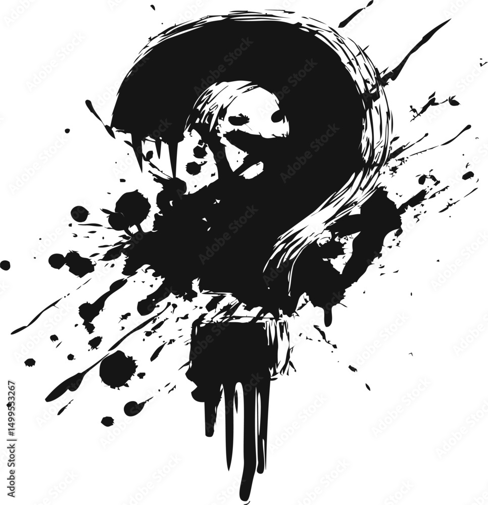 Poster abstract black ink question mark with splattered paint. vector illustration