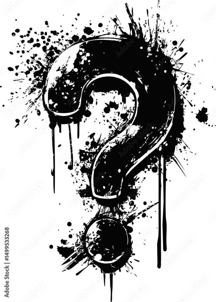 Aufkleber dripping black ink question mark with splashes. vector illustration