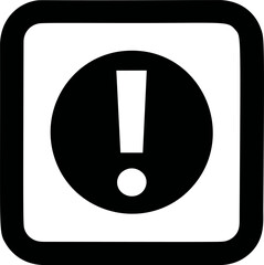 Black exclamation mark icon in a square frame, warning symbol. Vector illustration