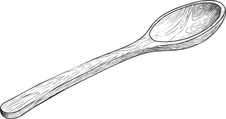 Wooden spoon sketch with detailed grain texture and elegant design. Vector illustration