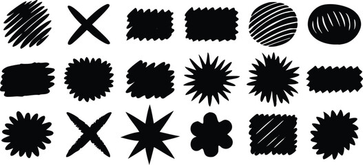 set of Hand drawn Pencil or Marker underlines and strikethrough, scribble emphasis lines, circles, ovals and crosses vector illustration