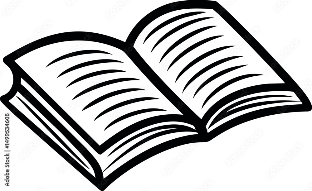 Aufkleber simple black and white line drawing of an open book with visible pages. vector illustration