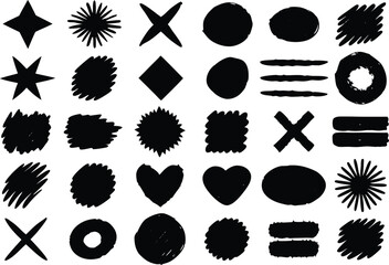 set of Hand drawn Pencil or Marker underlines and strikethrough, scribble emphasis lines, circles, ovals and crosses vector illustration