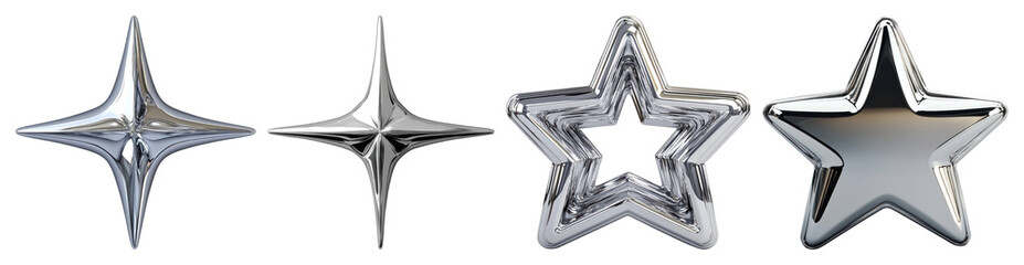 Plakat PNG Shiny metallic star shapes, element set on transparent background