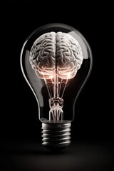 Brainstorming Concept Idea Generation Human Brain Inside Lightbulb on Black Background Studio Shot