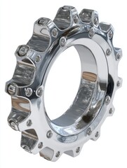 Chrome Gear Close-up on White Background Studio Shot Industrial Design Precision Engineering Component Mechanical Part