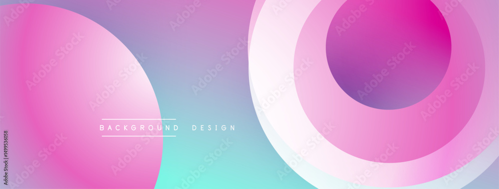 Poster Abstract colorful background. Overlapping circles create dynamic visual effect. Gradient shades of pink, purple, turquoise present modern design.