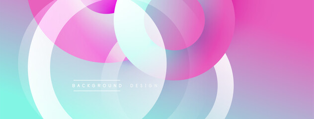 Abstract fluid shapes, vibrant colors blend. Modern design, smooth gradients create dynamic visual effect. Background features overlapping circles.