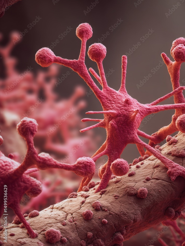 Aufkleber microscopic view of cancer cells attacking tissue in a scientific research lab setting with a close 