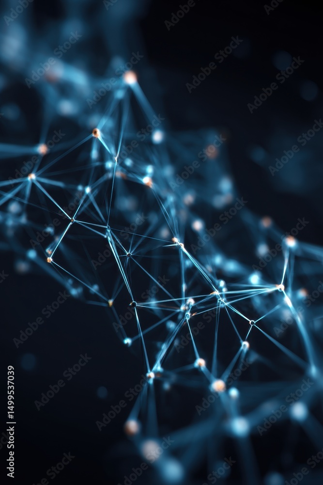 Poster abstract plexus network close up view of interconnected nodes forming a complex web on dark backgrou
