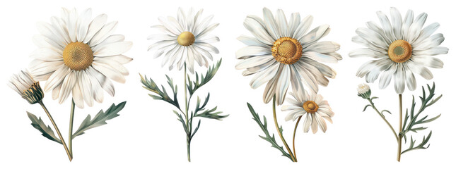 Fototapeta premium PNG Delicate daisies beautifully illustrated, element set on transparent background