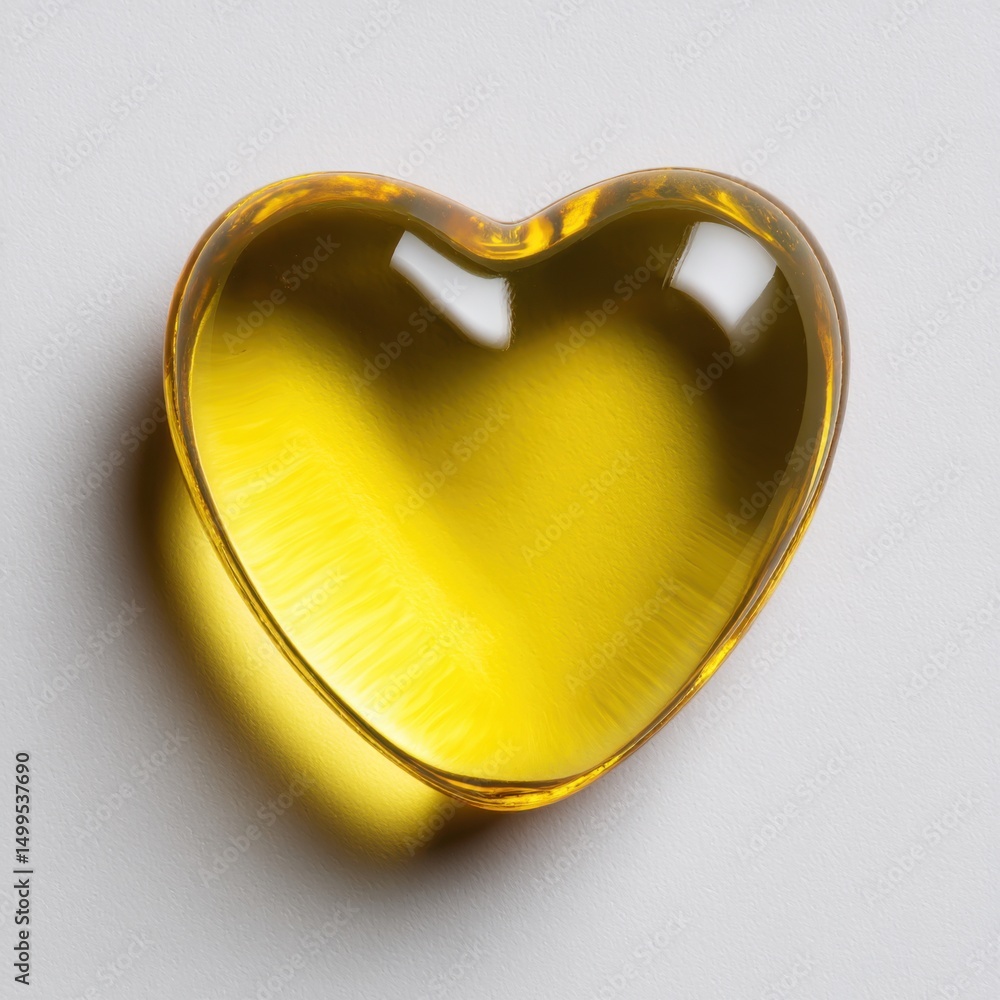 Poster close up of a yellow heart shaped object on a white background studio shot for a design element or b