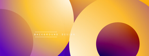 Abstract gradient shapes overlap. Vivid colors blendpurple, orange, yellow. Modern design element for backgrounds, presentations.
