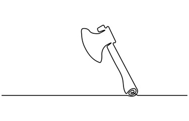 Continuous one line drawing of axe design. Axe in single line draw illustration. Editable stroke.