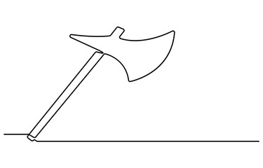Continuous one line drawing of axe design. Axe in single line draw illustration. Editable stroke.