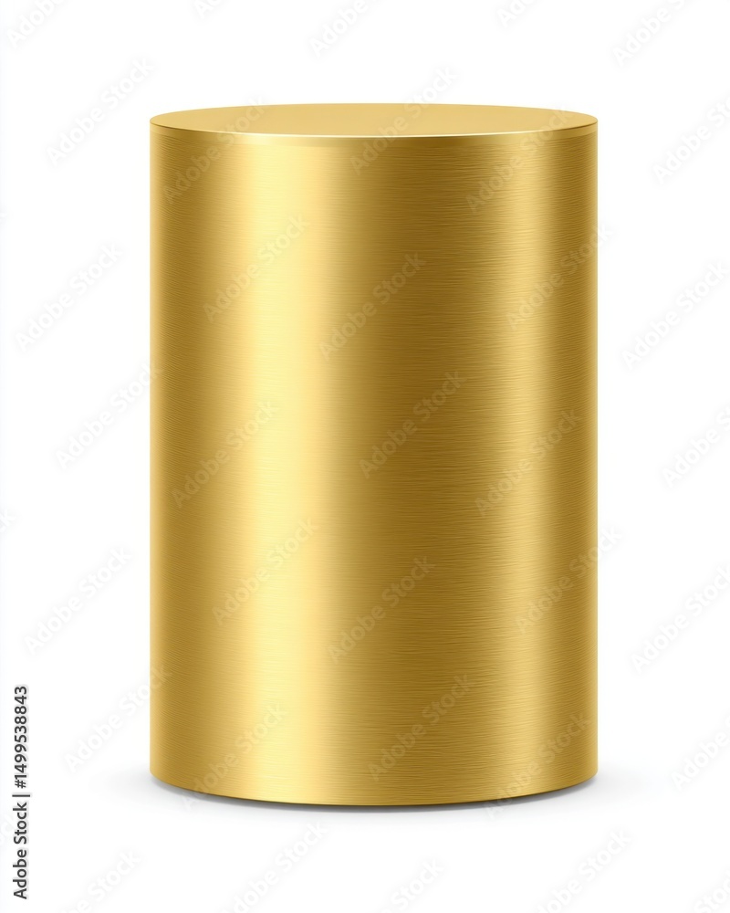 Poster golden cylinder on white background studio shot showcasing metallic texture and smooth surface for p