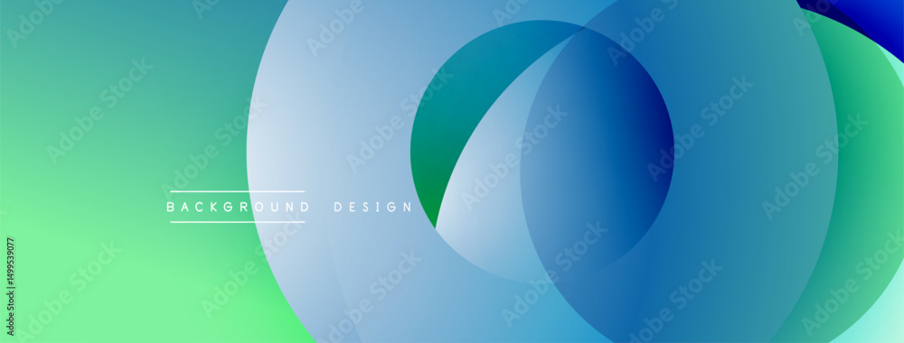 Poster Abstract gradient circles overlap creating dynamic visual effect. Blue, green hues dominate composition. Modern design element.