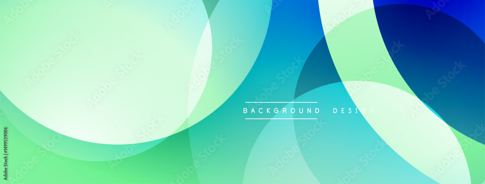 Poster Abstract background features overlapping circles, gradients. Colors include blues, greens, creating smooth visual flow. Modern design element.