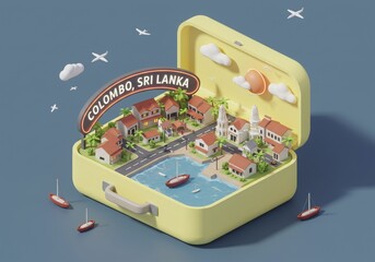 Obraz premium Miniature Colombo, Sri Lanka, in a Suitcase: A Whimsical Travel