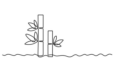 Continuous one line drawing bamboo trees for plantation decoration logo identity. Fresh evergreen perennial flowering plant concept for plant icon. Single line draw design vector graphic illustration