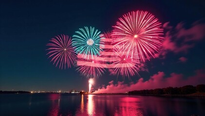 Spectacular fireworks display forming an American flag in the night sky , summer, festival
