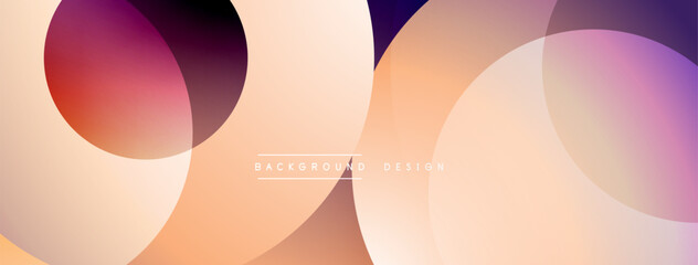 Abstract circles overlap, creating gradient color transitions. Peach, purple, red hues dominate design. Minimalist aesthetic. Modern background.