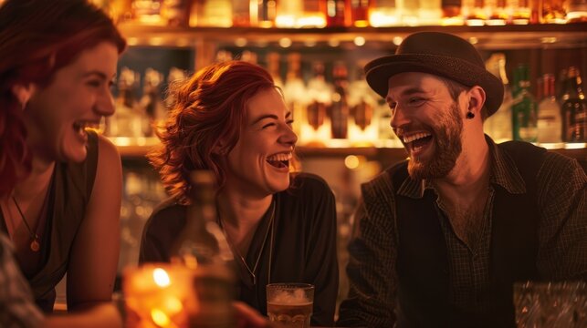 The group of laughing friends