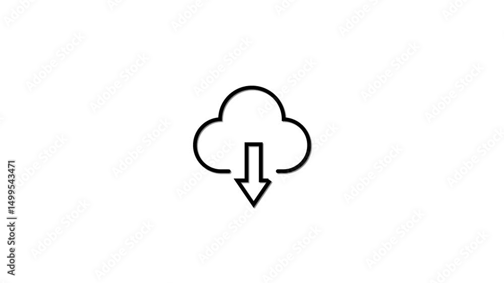 Poster cloud download icon animation on white background illustrating digital file transfer and data synchr