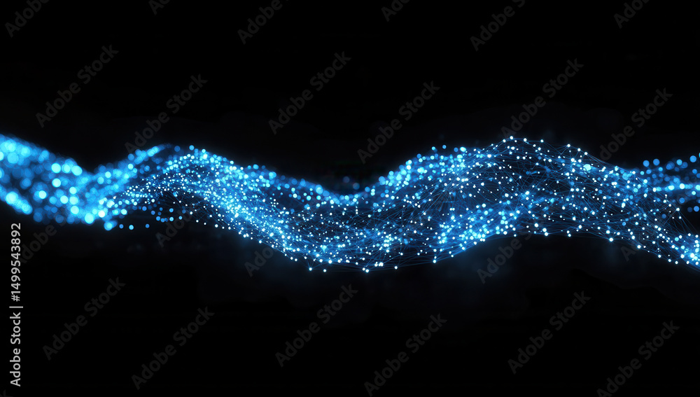 Poster abstract blue glowing network connection with luminous particles