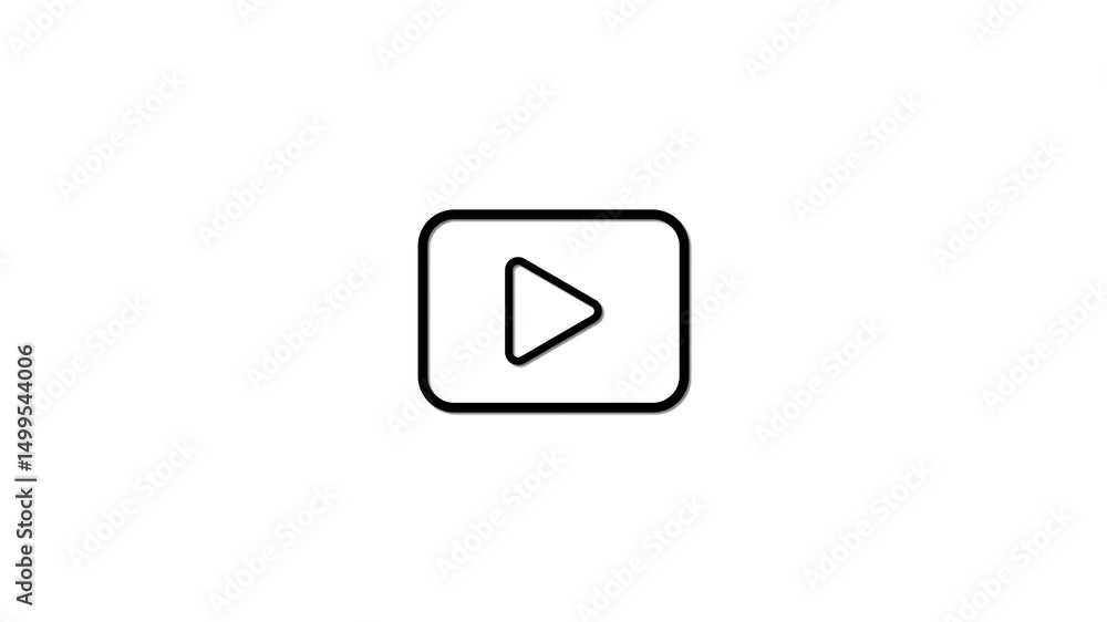 Poster animated play button icon on a white background for interface design and multimedia content