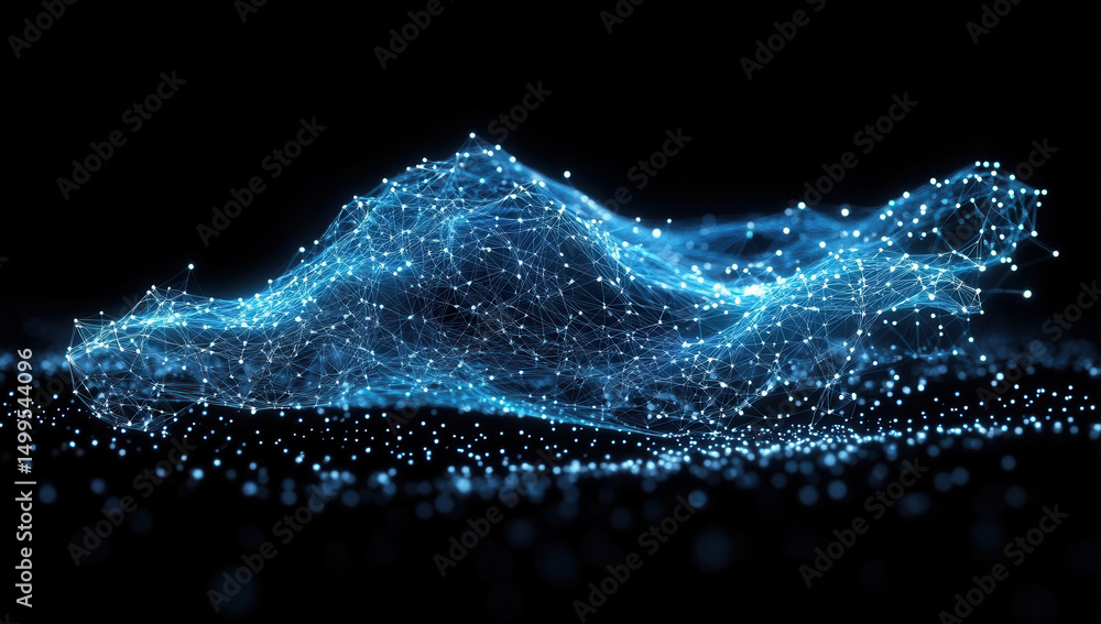 Wall mural abstract blue glowing network connection with luminous particles
