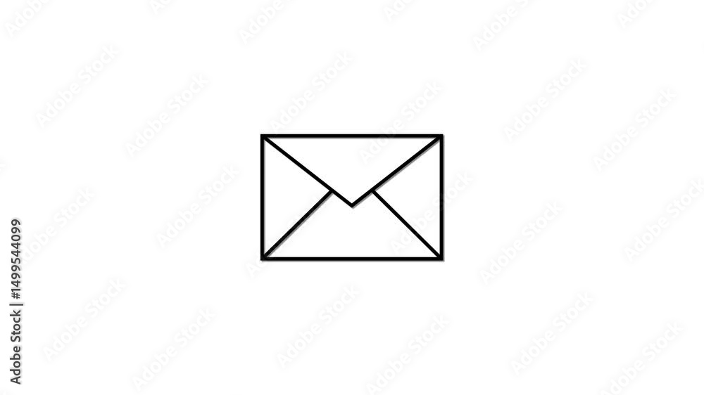 Poster simple black and white animated envelope icon with modern design element against pure white backgrou