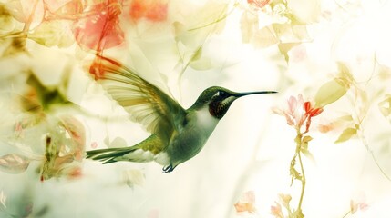 Vibrant Hummingbird in Tropical Rainforest Setting
