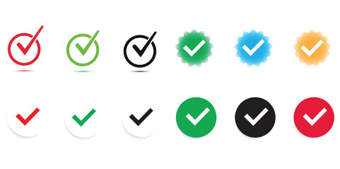 Various styled checkmark icons in red, green, black, blue, and yellow colors represent approval