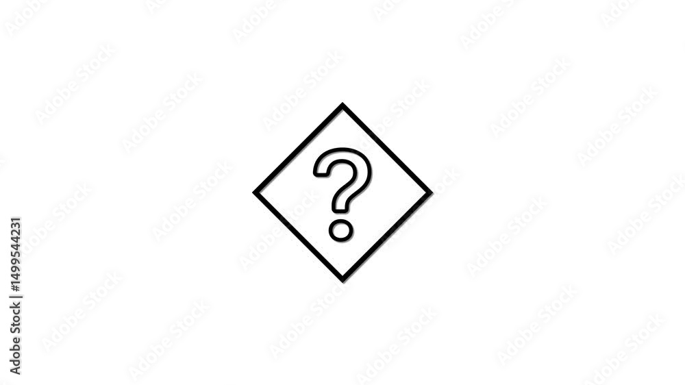 Poster animated question mark within a diamond frame on white background for concepts