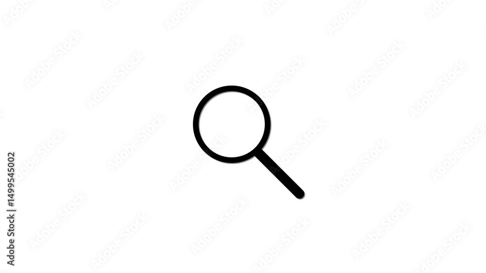 Poster simple black magnifying glass icon centered on white background for digital concepts and website des