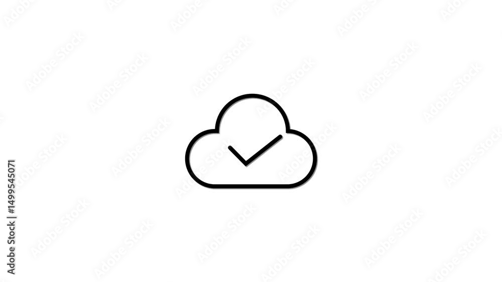 Poster cloud checkmark icon for data storage and online success minimal design