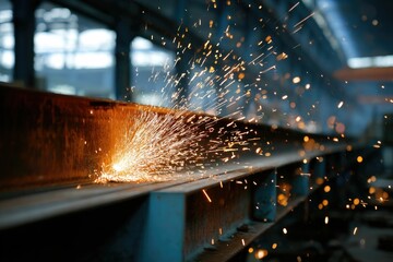 Welding sparks flying from steelwork on an industrial site