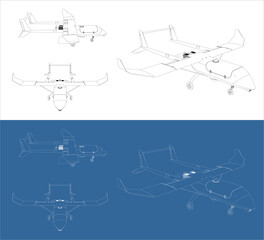 Set Modern UAV military drone  isolated on transparent background