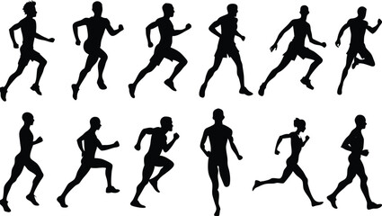 Human running silhouette vector set on white background