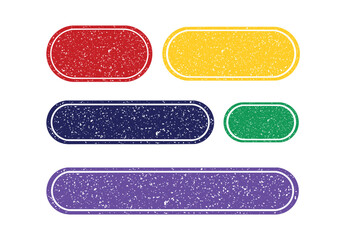 Set of Colorful Blank Round Corner Rectangle Rubber Stamp Template Label Bar in Variety Size. Retro Stamping Ink Texture Vector. 