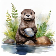 Verspielter Otter am Flussufer
