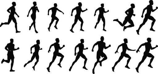 Human running silhouette vector set on white background